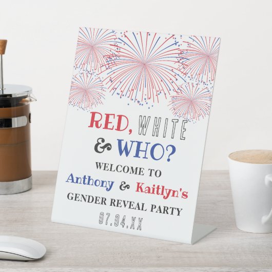 Rood, Wit & Wie? 4 juli Geslacht onthullen Partij Reclamebord Met Voetstuk (Insitu)