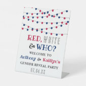 Rood, Wit & Wie? 4 juli Geslacht onthullen Partij Reclamebord Met Voetstuk (Voorkant)