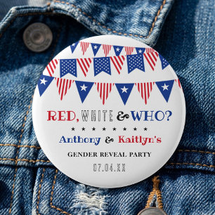 Rood, Wit & Wie? 4 juli Geslacht onthullen Partij Ronde Button 5,7 Cm