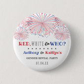 Rood, Wit & Wie? 4 juli Geslacht onthullen Partij Ronde Button 5,7 Cm (Voorkant)