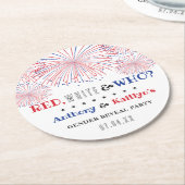 Rood, Wit & Wie? 4 juli Geslacht onthullen Partij Ronde Kartonnen Onderzetter (Gebogen)