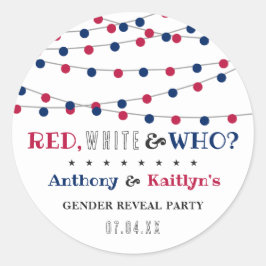 Rood, Wit & Wie? 4 juli Geslacht onthullen Partij Ronde Sticker