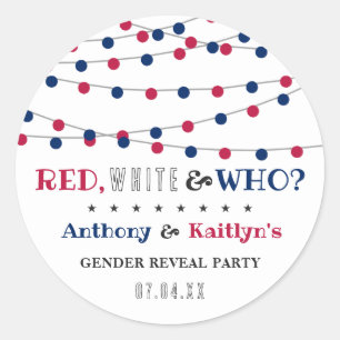 Rood, Wit & Wie? 4 juli Geslacht onthullen Partij Ronde Sticker