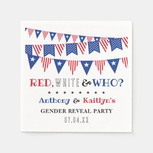 Rood, Wit & Wie? 4 juli Geslacht onthullen Partij Servet (Voorkant)