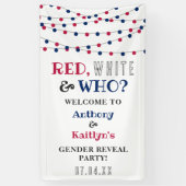 Rood, Wit & Wie? 4 juli Geslacht onthullen Partij Spandoek (Verticaal)