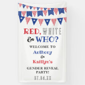 Rood, Wit & Wie? 4 juli Geslacht onthullen Partij Spandoek (Verticaal)
