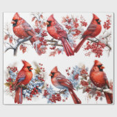 Rood Wit Winter Wonderland Kardinalen Kerstmis Cadeaupapier (Vlak)