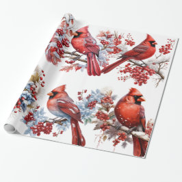 Rood Wit Winter Wonderland Kardinalen Kerstmis Cadeaupapier