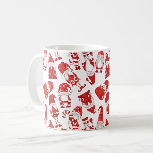 Rood & Wit Wispelturig Kerstkabouterpatroon Koffiemok (Voorkant links)