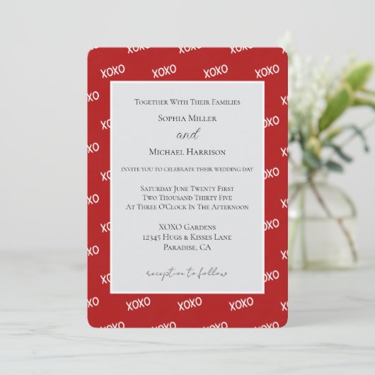 Rood Wit XOXO Liefde Bruiloft Kaart (Staand voorkant)