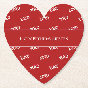 Rood Wit XOXO Liefde Verjaardag Kartonnen Onderzetters