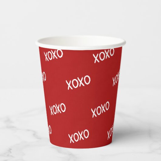 Rood Wit XOXO Love Knuffels Kusjes Papieren Bekers (Achterkant)