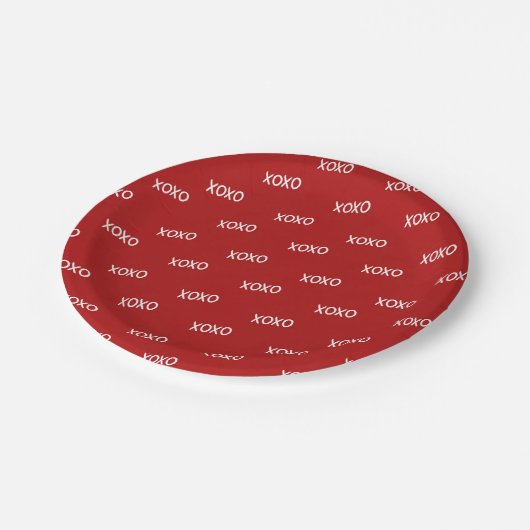 Rood Wit XOXO Love Knuffels Kusjes Papieren Bordje (Gekanteld)