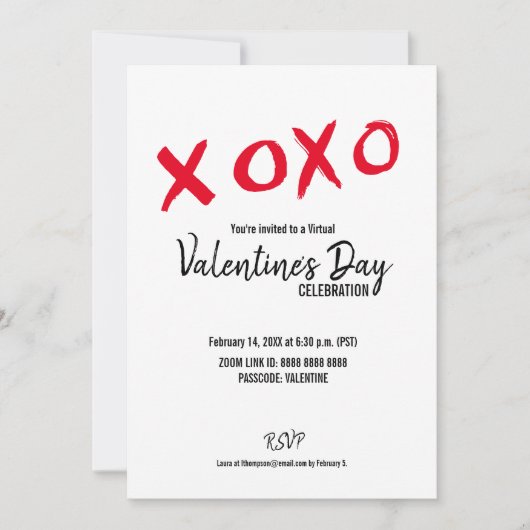 Rood Wit XOXO Virtual Valentijnsdag Party Kaart (Voorkant)
