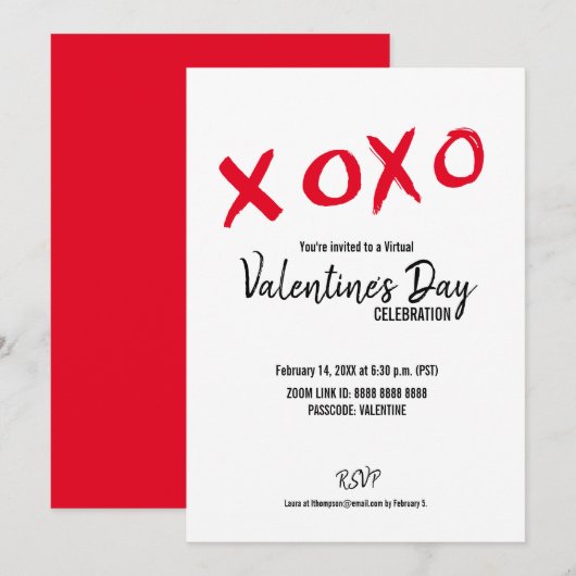 Rood Wit XOXO Virtual Valentijnsdag Party Kaart (Voorkant / Achterkant)