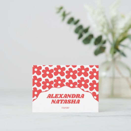 Rood Wit Y2K Bloem Handgemaakte Kleding Visitekaartje (Staand voorkant)