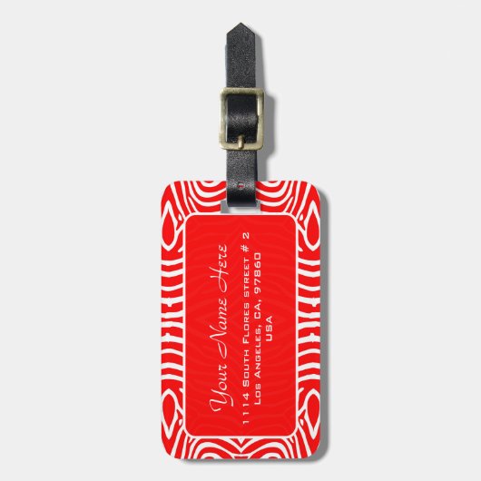 Rood & Wit Zebra Pattern-Gepersonaliseerd Bagagelabel (Voorkant verticaal)