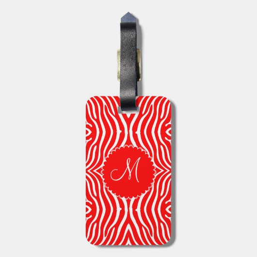 Rood & Wit Zebra Pattern-Gepersonaliseerd Bagagelabel (Achterkant verticaal)