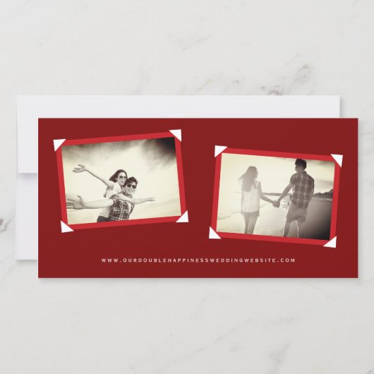 Rood Wit Zen Bamboe Bladeren Foto Chinese bruiloft Save The Date (Achterkant)