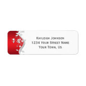 Rood Wit Zilver Bloemen Swirls Etiket (Voorkant)