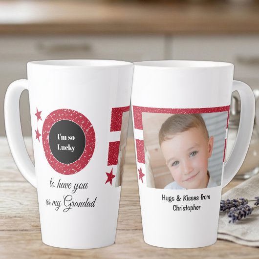 Rood wit zo gelukkig opa met foto latte mok