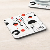 Rood wit zwart bauhaus geometrische vormen op wit bier onderzetter (Linkerzijde)