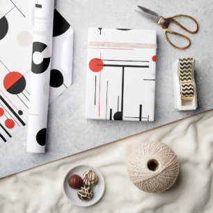 Rood wit zwart bauhaus geometrische vormen op wit cadeaupapier
