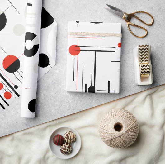 Rood wit zwart bauhaus geometrische vormen op wit cadeaupapier (Crafts)