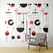 Rood wit zwart bauhaus geometrische vormen op wit wandkleed (In Situ (horizontaal))