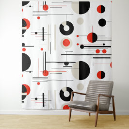 Rood wit zwart bauhaus geometrische vormen op wit wandkleed