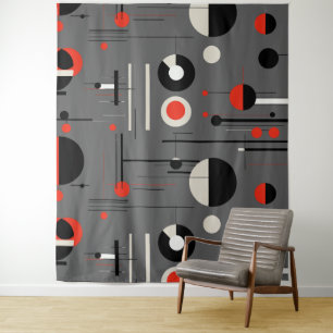 Rood wit zwart bauhaus geometrische vormen wandkleed