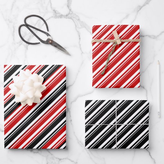 Rood Wit Zwart Candy Cane Stripe Vakantie Inpakpapier Vel (Voorkant)