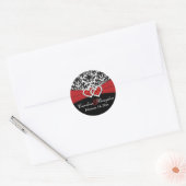 Rood Wit Zwart Damask, Harten 1,5" Ronde Sticker (Envelop)