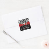 Rood Wit Zwart Damask, Harten 1,5"Sq. Sticker (Envelop)