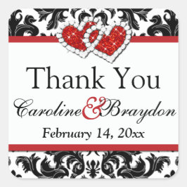 Rood Wit Zwart Damask, Harten 1,5"Sq. STICKER 2