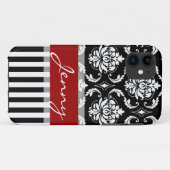 Rood, wit, zwart, Damasstrepen Case-Mate iPhone Case (Achterkant (horizontaal))