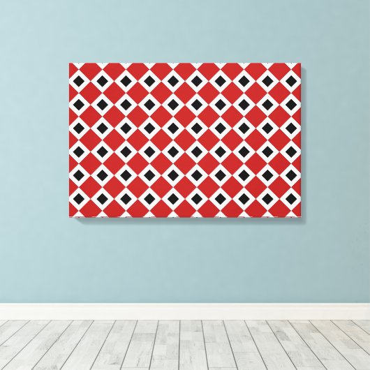 Rood, wit, zwart diamantpatroon canvas afdruk (Insitu (Houten vloer))