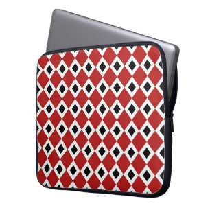Rood, wit, zwart diamantpatroon laptop sleeve