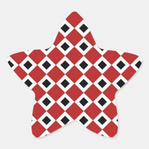 Rood, wit, zwart diamantpatroon ster sticker