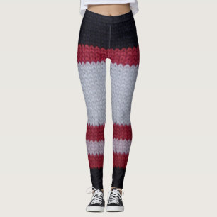 Rood Wit Zwart: Gebreid wollen stof patroon Leggings