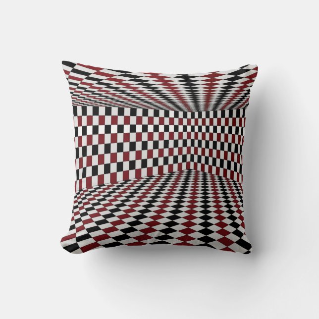 Rood Wit Zwart Geruit Kamer Hoog Contrast Kussen (Voorkant)