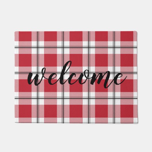 Rood wit & zwart geruite welkomstflanel deurmat (Voorkant)