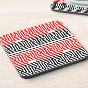 Rood Wit Zwart Grieks Key Fret Patroon Ontwerp Bier Onderzetter