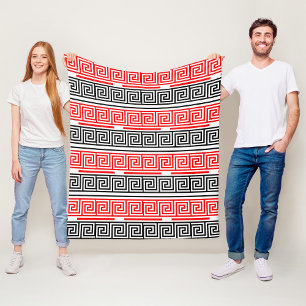 Rood Wit Zwart Grieks Key Fret Patroon Ontwerp Fleece Deken