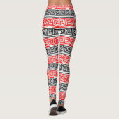 Rood Wit Zwart Grieks Key Fret Patroon Ontwerp Leggings (Achterkant)