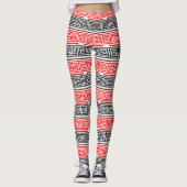 Rood Wit Zwart Grieks Key Fret Patroon Ontwerp Leggings (Voorkant)