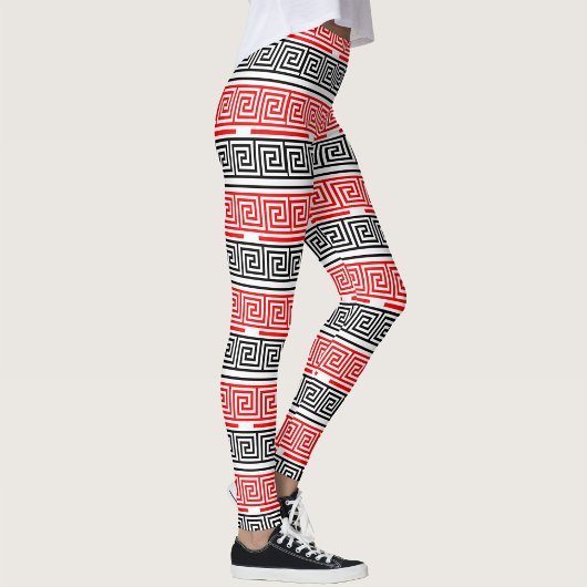 Rood Wit Zwart Grieks Key Fret Patroon Ontwerp Leggings