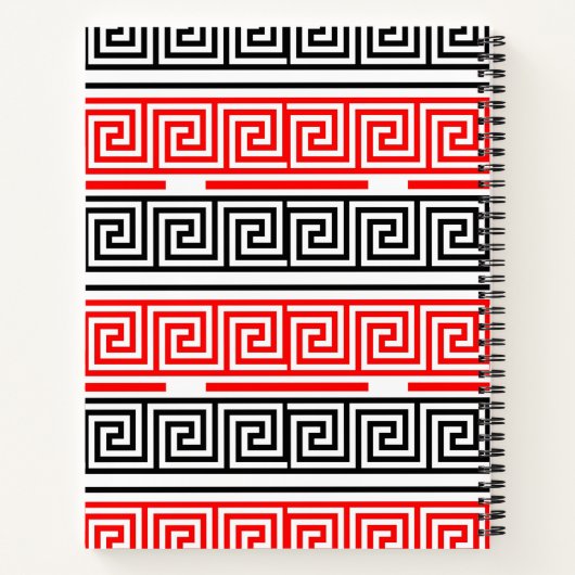 Rood Wit Zwart Grieks Key Fret Patroon Ontwerp Notitieboek (Achterkant)