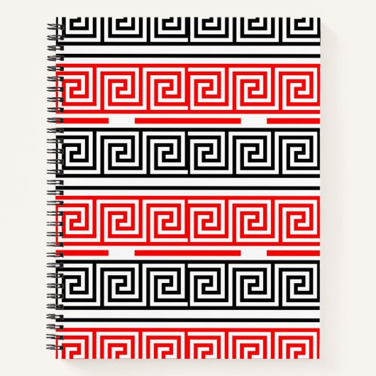 Rood Wit Zwart Grieks Key Fret Patroon Ontwerp Notitieboek (Voorkant)