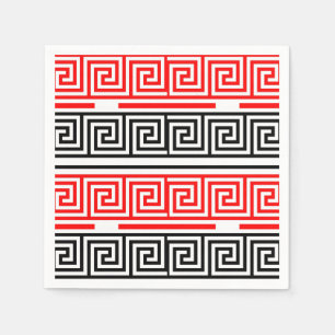 Rood Wit Zwart Grieks Key Fret Patroon Ontwerp Servet
